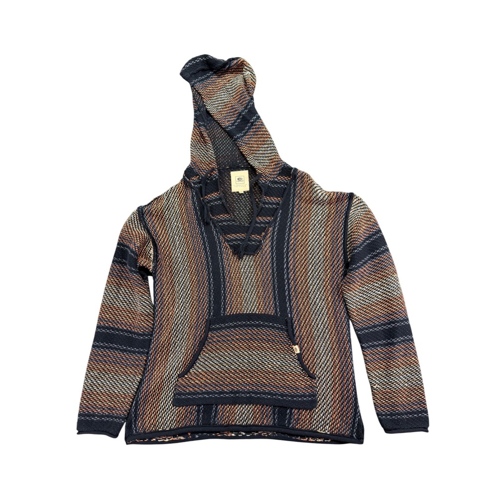 Rip Curl Womens Baja Hoodie Striped Knit Pullover‎ Navy Orange Small Surf Beach